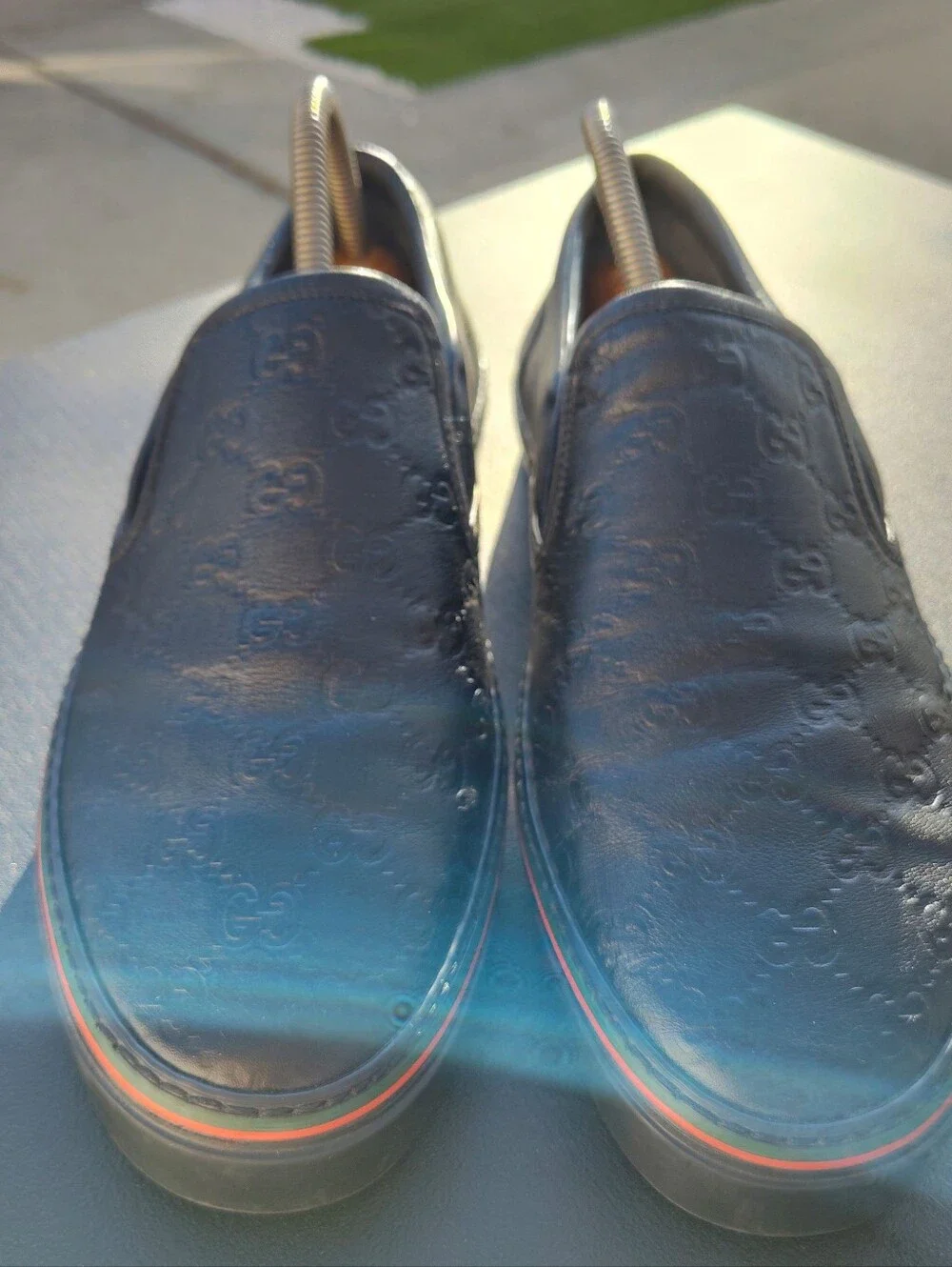 Gucci Black Guccissima Leather Slip On Sneakers Size US 9